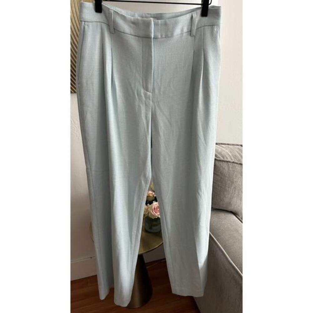 House Of Harlow Pleated Size 10 Blue Pants High Rise Wide Leg Trouser